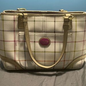 Coach Signature Hampton Shoulder Bag Checkered Leather Trim Womens  K1169-F19176